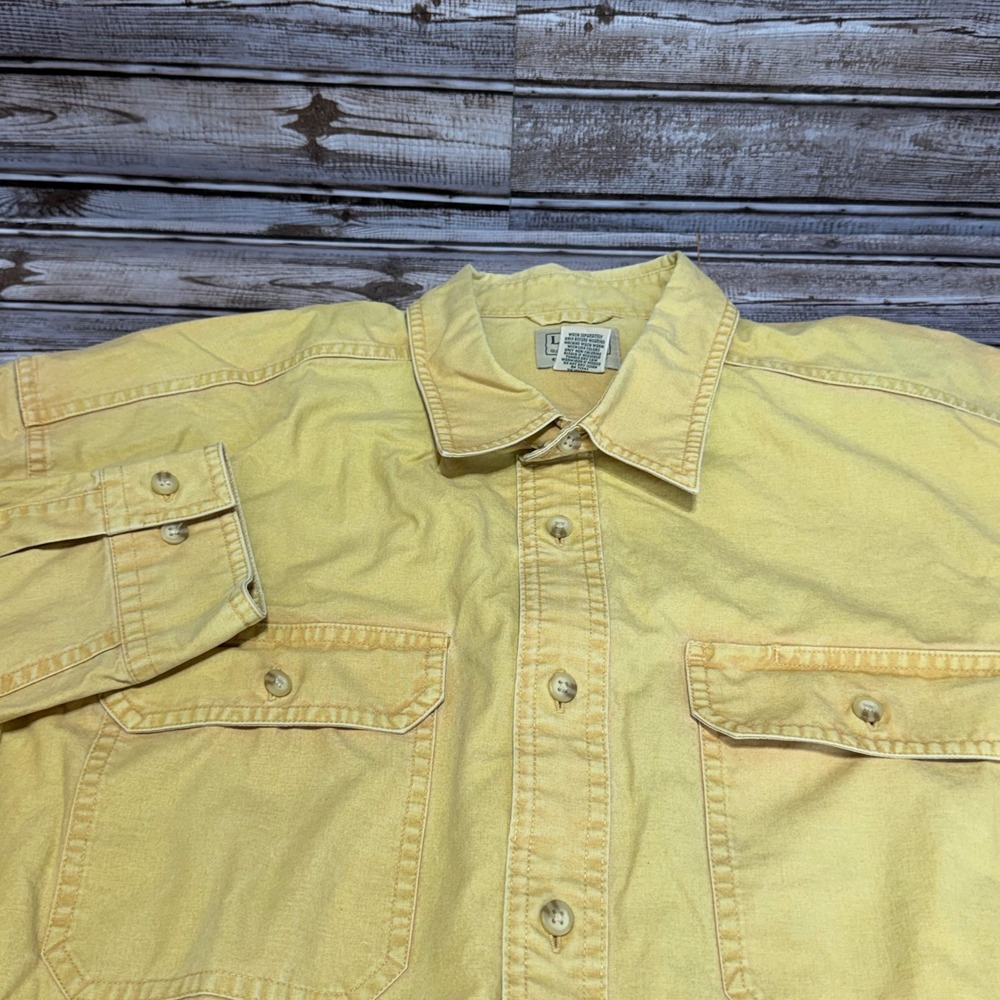 LL Bean Button Up Shirt Mens XL Yellow Traditional Fit Long Sleeve Cotton